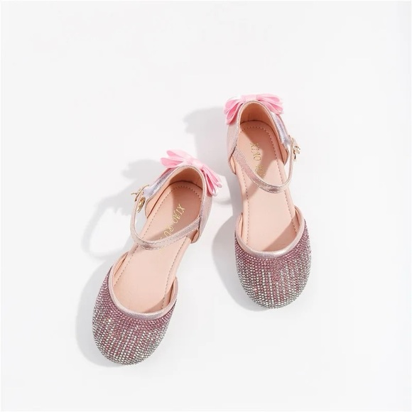 Princess style slip-on sandals with rhinestones for girls, Mary Jane, flat shoes - Picture 5 of 8